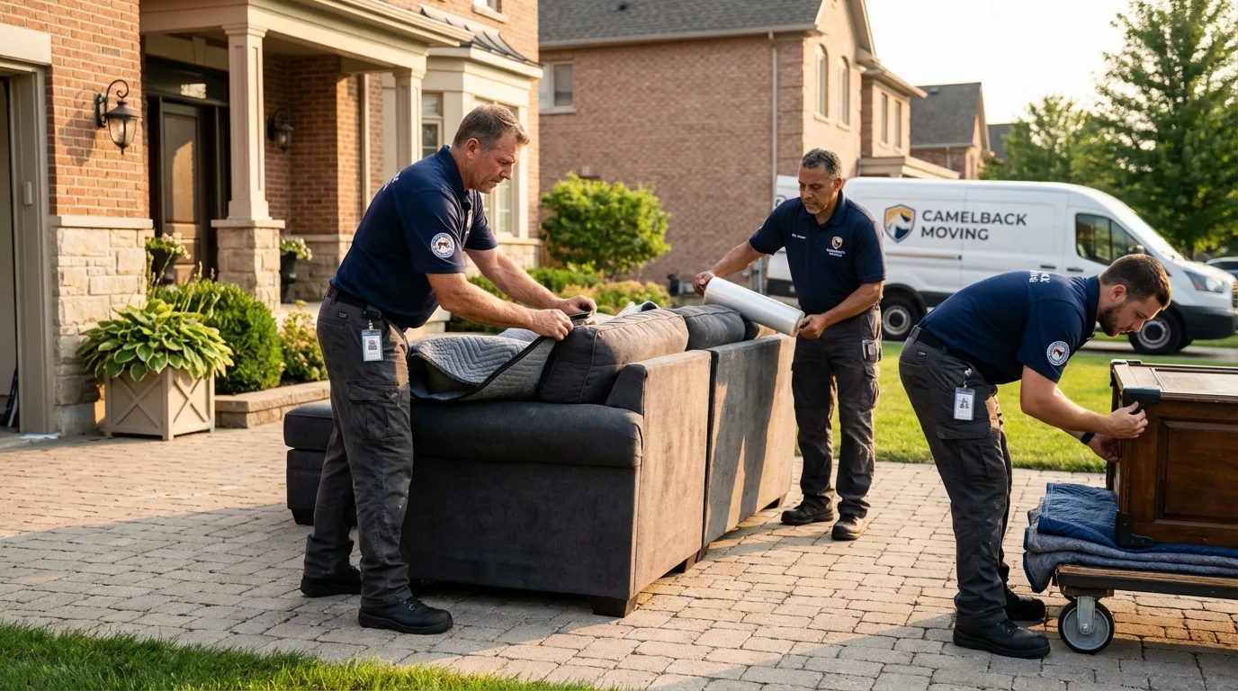 Large estate moving crew wrapping furniture in Winnebago, MN